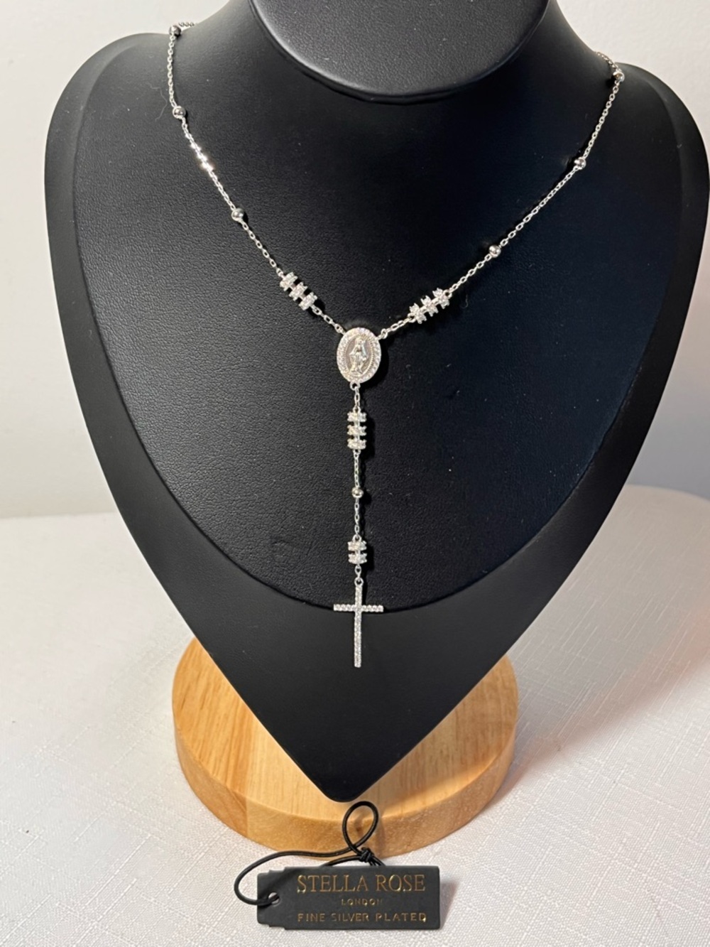 NEW Stella Rose Silver Plated Cross Drop Necklace Bold Feminine Statement